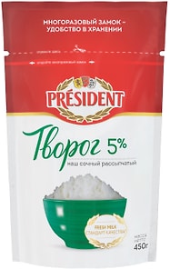 Изображение товара Творог President рассыпчатый 5% 450г