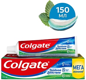 Изображение товара Зубная паста Colgate Тройное действие Натуральная мята для защиты от кариеса удаления потемнений с зубов и свежего дыхания 150мл