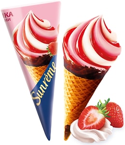 Изображение товара Мороженое Sunreme Клубника со сливками в вафельном рожке 120мл