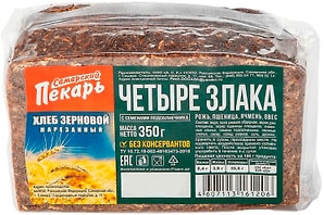 Изображение товара Хлеб Самарский Пекарь Четыре злака зерновой нарезка 350г