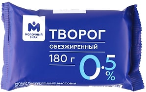 Изображение товара Творог Молочный знак 0.5% 180г