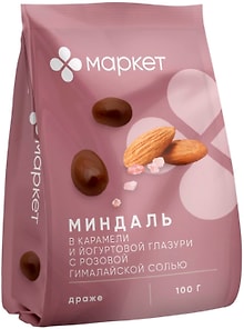 Изображение товара Драже миндаль в карамели и йогуртовой глазури Маркет с розовой гималайской солью 100г