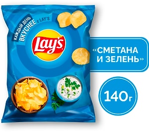 Изображение товара Чипсы Lays Сметана и Зелень 140г