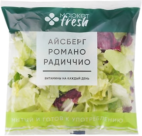 Изображение товара Смесь салатная мытая Айсберг-Романо-Радичио 100г