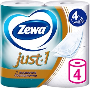 Изображение товара Туалетная бумага Zewa Just.1 4 рулона 4 слоя 