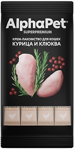 Изображение товара Крем-лакомство для кошек AlphaPet Superpremium с курицей и клюквой 48г