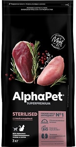 Изображение товара Сухой корм для стерилизованных кошек и котов AlphaPet Superpremium с уткой и индейкой 3кг