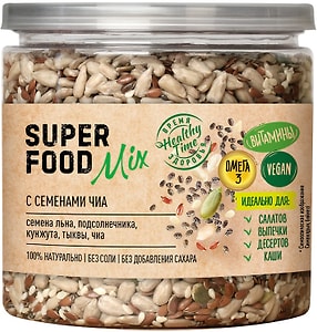 Изображение товара Смесь семян Царская приправа Superfood mix Льна подсолнечника кунжута тыквы чиа 300г