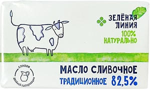 Изображение товара Масло сладко-сливочное Зеленая Линия Традиционное несоленое 82.5% 180г 