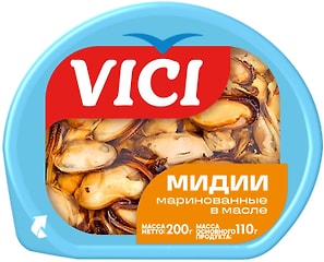 Изображение товара Мидии Vici чилийские мясо отварные маринованные в масле 200г