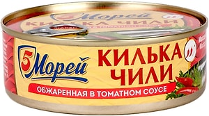 Изображение товара Килька 5 Морей каспийская обжаренная в томатном соусе чили 240г