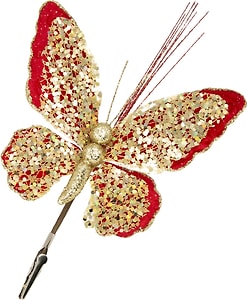 Изображение товара Украшение елочное Magic Time Красная бабочка на клипсе 7*18*5см