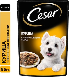 Изображение товара Влажный корм для собак Cesar с курицей и зелеными овощами в соусе 85г