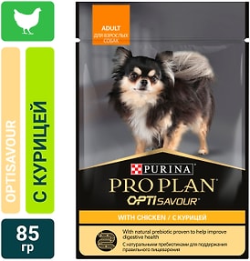 Изображение товара Влажный корм для собак Pro Plan Opti Savour Adult с курицей в соусе 85г