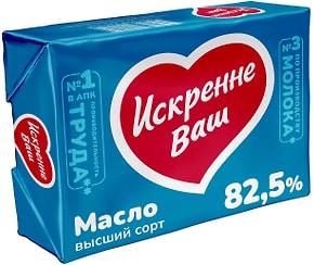 Изображение товара Масло сладкосливочное Искренне Ваш Традиционное несоленое 82.5% 180г