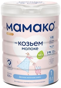 Изображение товара Смесь Мамако 1 Premium Молочная на основе козьего молока с олигосахаридами грудного молока с 0 месяцев 800г