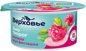 Изображение товара Биотворог Верховье с малиной и вкусом фисташки 4.2% 120г