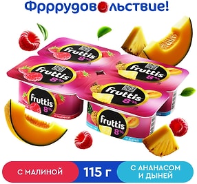 Изображение товара Продукт йогуртный Fruttis Малина Ананас-дыня 8% 4шт*115г