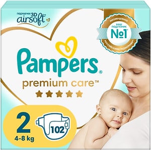 Изображение товара Подгузники для новорожденных Pampers Premium Care 2 размер 4-8кг ультрамягкие 102шт