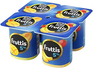 Изображение товара Продукт йогуртный Fruttis Сливочное лакомство Дыня-Манго Банан-Клубника 5% 4шт*115г