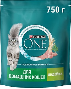 Изображение товара Сухой корм для кошек Purina ONE для живущих в домашних условиях с индейкой 750г