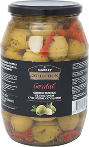 Изображение товара Оливки Market Collection Gordal без косточки с чесноком и специями 800г