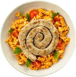 Изображение товара Колбаски AlphaChef из рубленой говядины с пастой и томатным соусом 300г