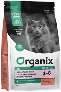 Изображение товара Сухой корм для кошек Organix Original с лососем, фруктами и овощами для чувствительного пищеварения 1.5кг