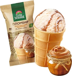 Изображение товара Мороженое Село Зеленое Пломбир с ароматом ванили с молоком сгущенным вареным 15% 70г