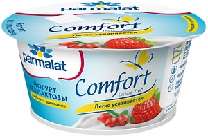 Изображение товара Йогурт Parmalat Comfort Клубника шиповник безлактозный 3% 130г