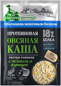 Изображение товара Каша овсяная Bionova Протеиновая с яблоком и корицей 40г