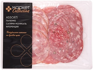 Изображение товара Ассорти колбас Маркет Collection Палермо-Салями Монреаль-Флоренция сырокопченые 120г