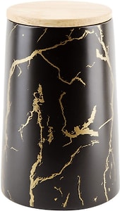 Изображение товара Банка для сыпучих продуктов Nouvelle Home Черный мрамор с бамбуковой крышкой 10.5*17см 850мл