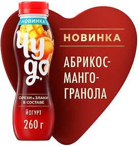 Изображение товара Йогурт питьевой Чудо с гранолой Абрикос-манго 2.2% 260г