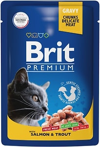 Изображение товара Влажный корм для кошек Brit Premium с лососем и форелью 85г