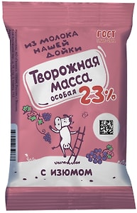 Изображение товара Масса творожная из молока Нашей дойки Особая с изюмом 23% 180г