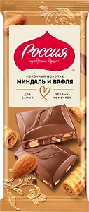 Изображение товара Шоколад Россия - щедрая душа Молочный Миндаль и вафля 75г