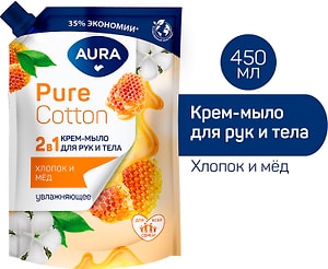 Изображение товара Крем-мыло для рук и тела Aura Pure Cotton 2в1 Хлопок и мед 450мл