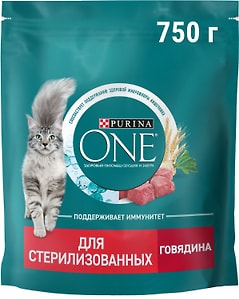 Изображение товара Сухой корм для кошек Purina ONE для стерилизованных с говядиной 750г