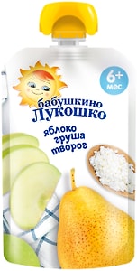 Изображение товара Пюре Бабушкино Лукошко Яблоко-Груша-Творог с 6 месяцев 90г