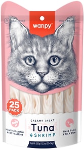 Изображение товара Лакомство для кошек Wanpy Cat Нежное пюре из тунца и креветок 70г