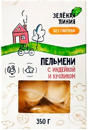 Изображение товара Пельмени Зеленая линия с индейкой и кроликом без глютена 350г