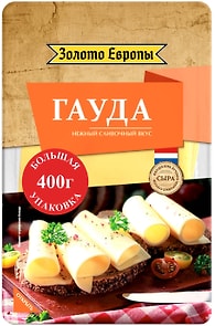 Изображение товара Сыр Золото Европы полутвердый Гауда 45% нарезка 400г