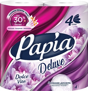 Изображение товара Туалетная бумага Papia Deluxe Dolce Vita 4 рулона 4 слоя 