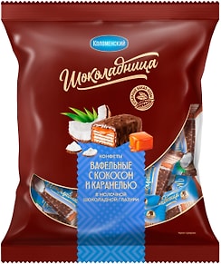 Изображение товара Конфеты Шоколадница вафельные с кокосом и карамелью в молочной шоколадной глазури 200г