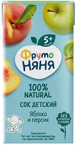 Изображение товара Сок ФрутоНяня Яблоко-персик 200мл