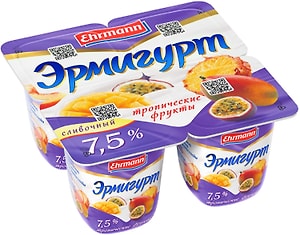 Изображение товара Продукт йогуртный Эрмигурт Тропические фрукты 7.5% 4шт*100г
