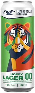 Изображение товара Пиво Горьковская пивоварня Hoppy Lager 00 светлое нефильтрованное безалкогольное 450мл