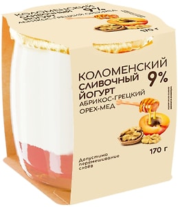 Изображение товара Йогурт Коломенское Абрикос грецкий орех мед сливочный 9% 170г                    