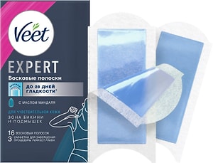 Изображение товара Полоски восковые для депиляции Veet Expert для чувствительной кожи бикини и подмышек 16шт